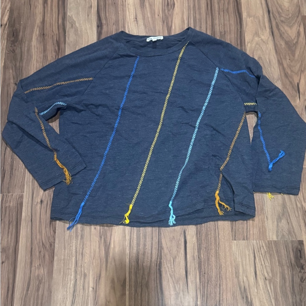 Stylish Long Sleeve Top in Blue with Colorful Accents